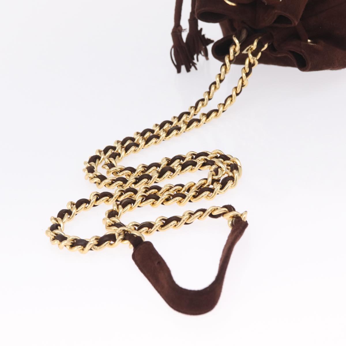 PRADA Chain Purse Shoulder Bag Suede Brown Gold B3645 Auth am12906V