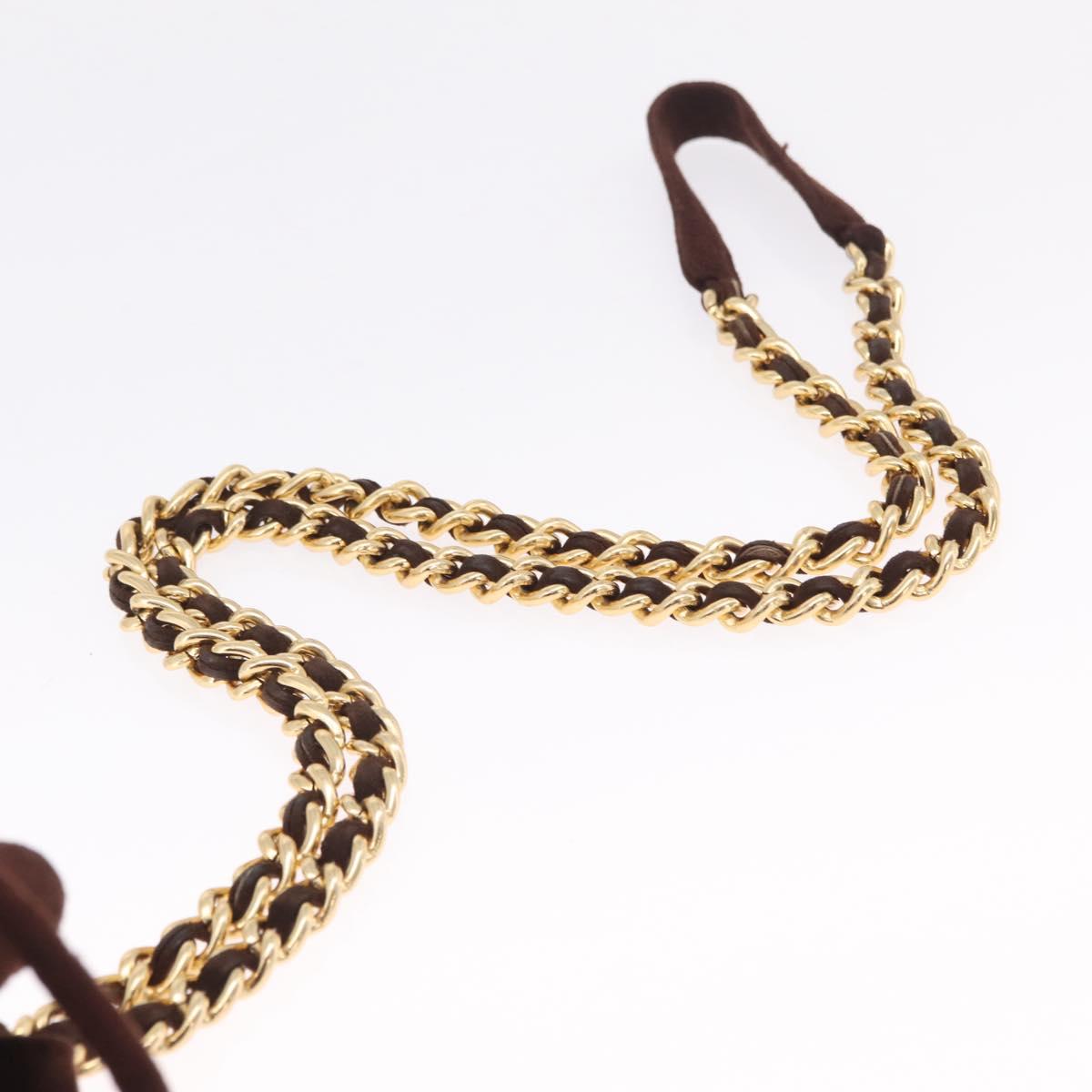 PRADA Chain Purse Shoulder Bag Suede Brown Gold B3645 Auth am12906V
