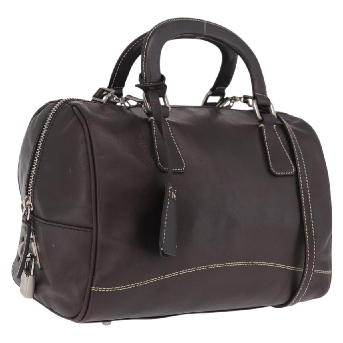 PRADA Mini Boston Bag Boston Bag Leather 2way Brown Silver B11075 Auth am12907A