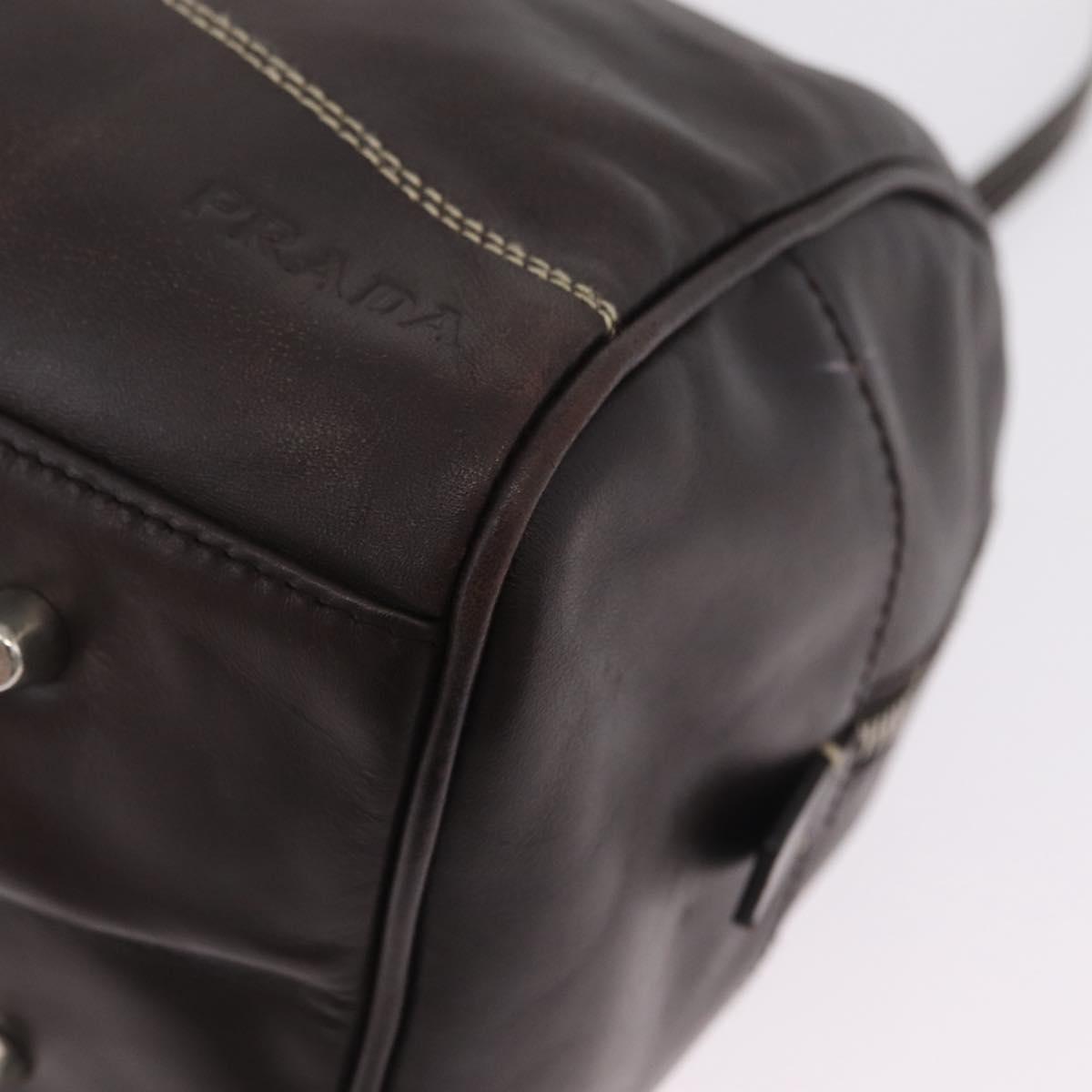 PRADA Mini Boston Bag Boston Bag Leather 2way Brown Silver B11075 Auth am12907A
