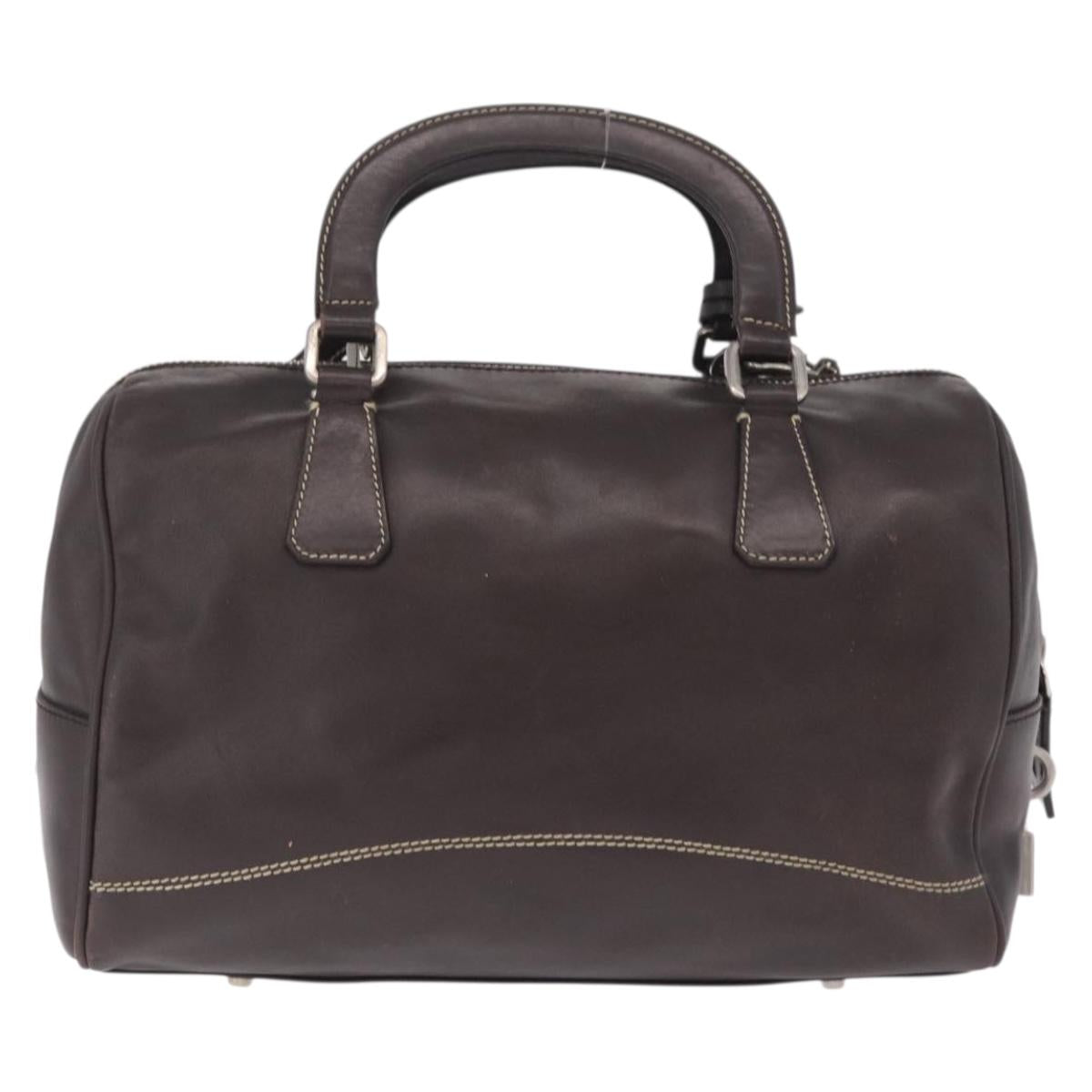 PRADA Mini Boston Bag Boston Bag Leather 2way Brown Silver B11075 Auth am12907A