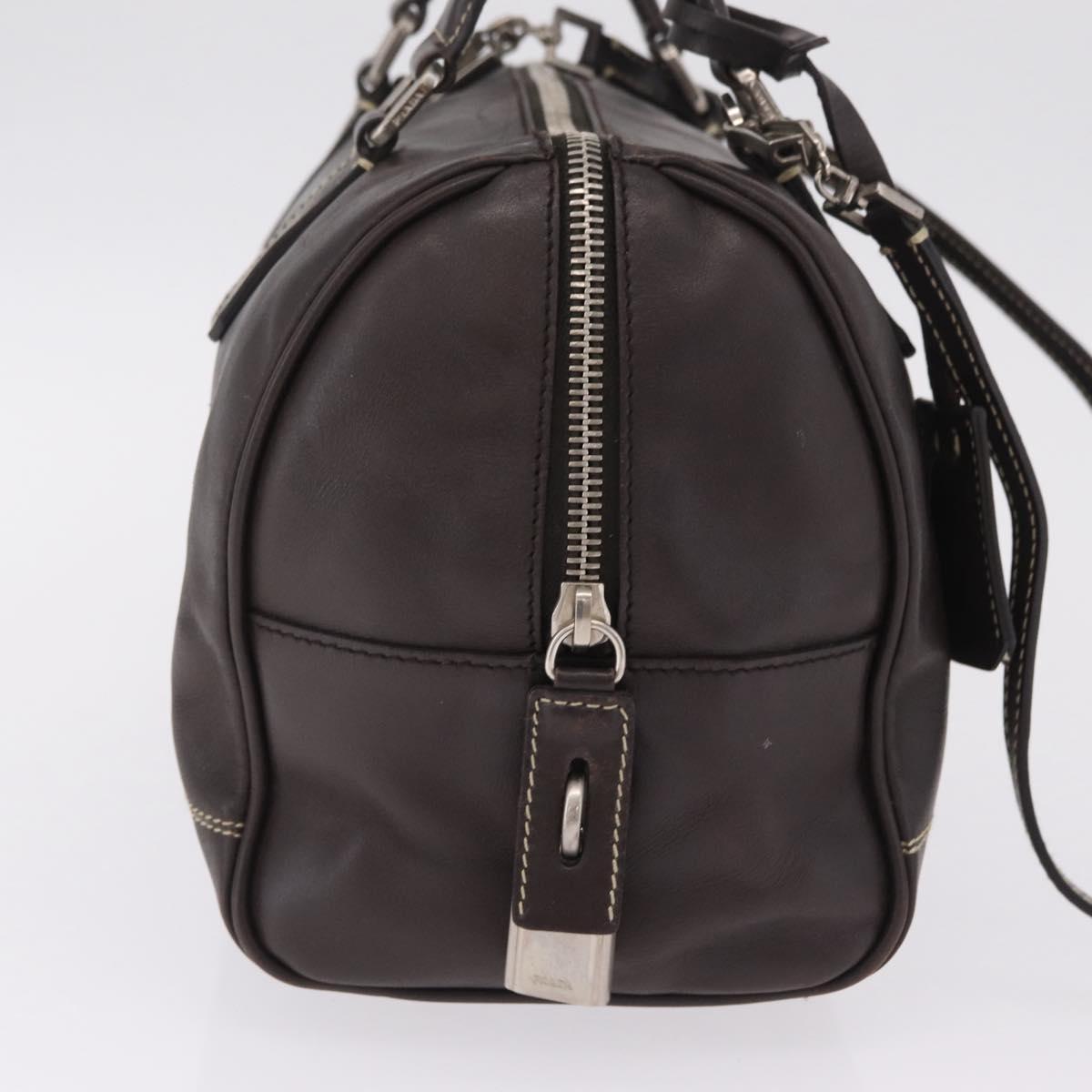 PRADA Mini Boston Bag Boston Bag Leather 2way Brown Silver B11075 Auth am12907A