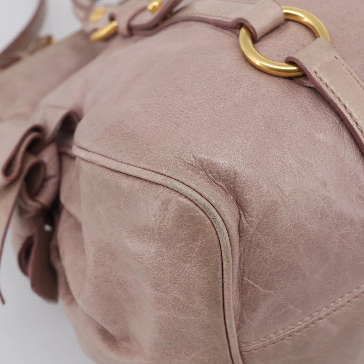 Miu Miu Side Ribbon Hand Bag Leather 2way Pink Gold Auth am12908V
