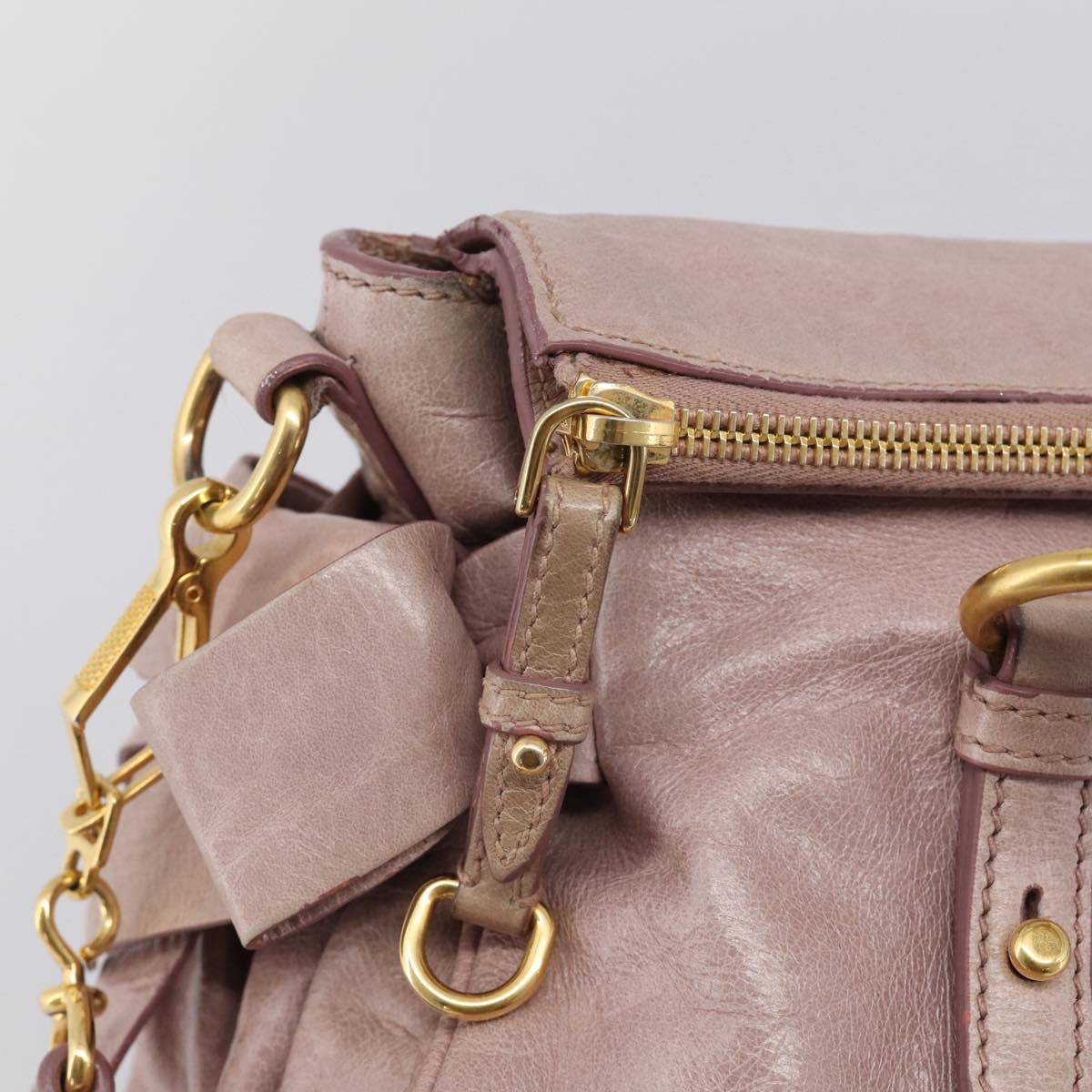 Miu Miu Side Ribbon Hand Bag Leather 2way Pink Gold Auth am12908V