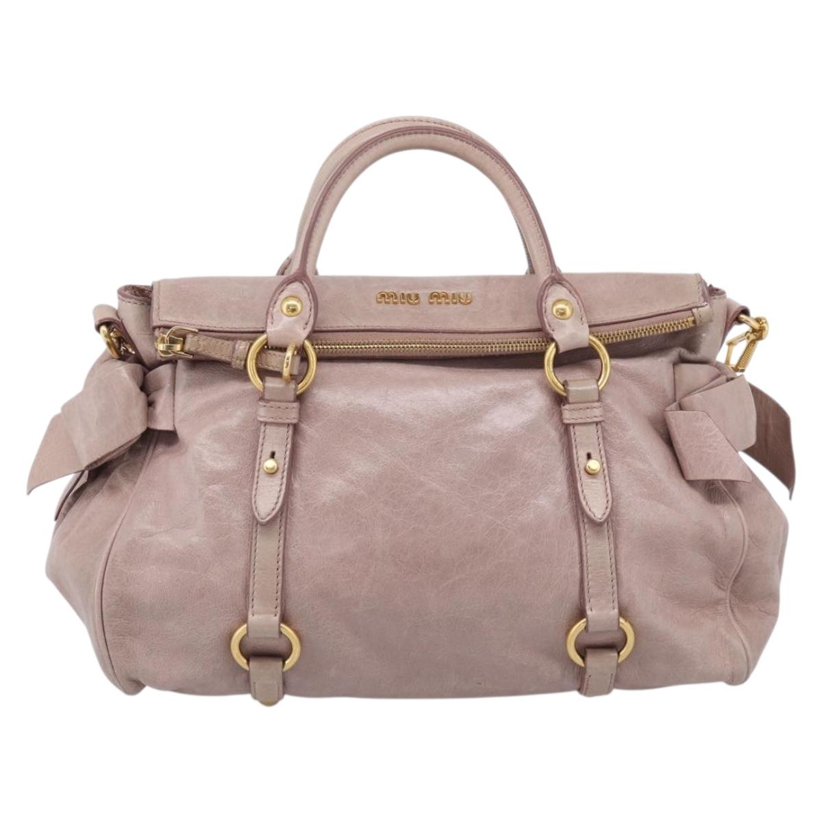 Miu Miu Side Ribbon Hand Bag Leather 2way Pink Gold Auth am12908V