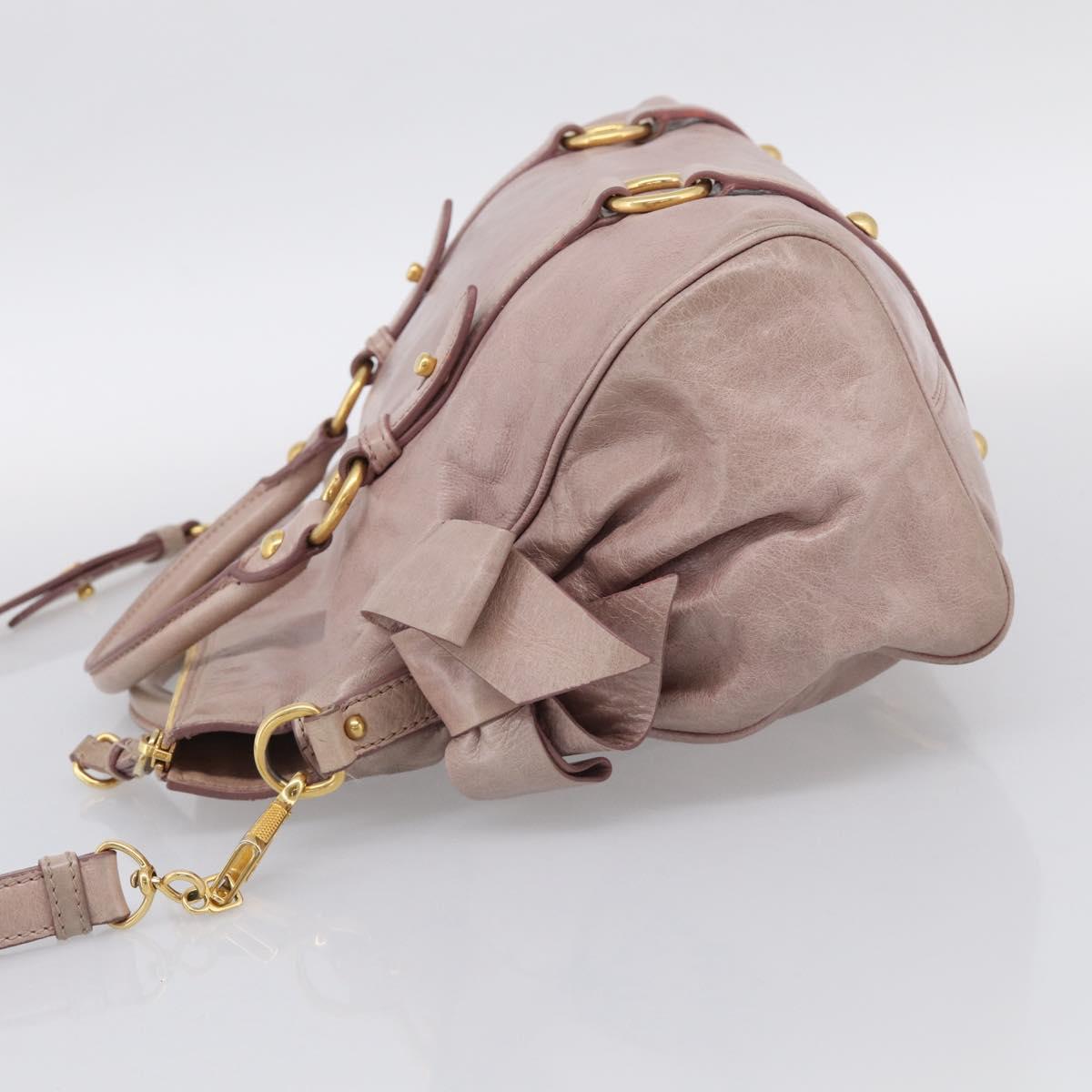 Miu Miu Side Ribbon Hand Bag Leather 2way Pink Gold Auth am12908V