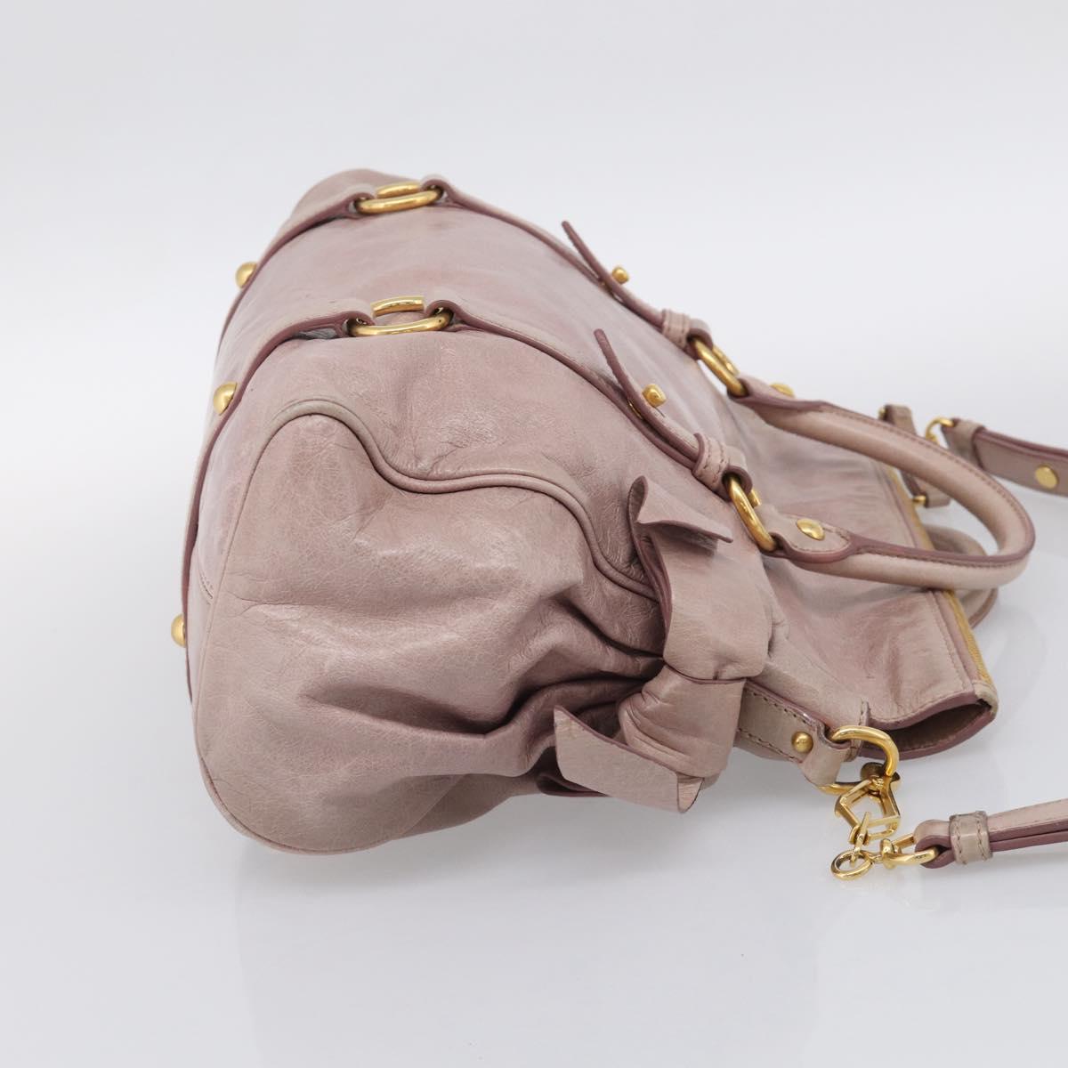 Miu Miu Side Ribbon Hand Bag Leather 2way Pink Gold Auth am12908V
