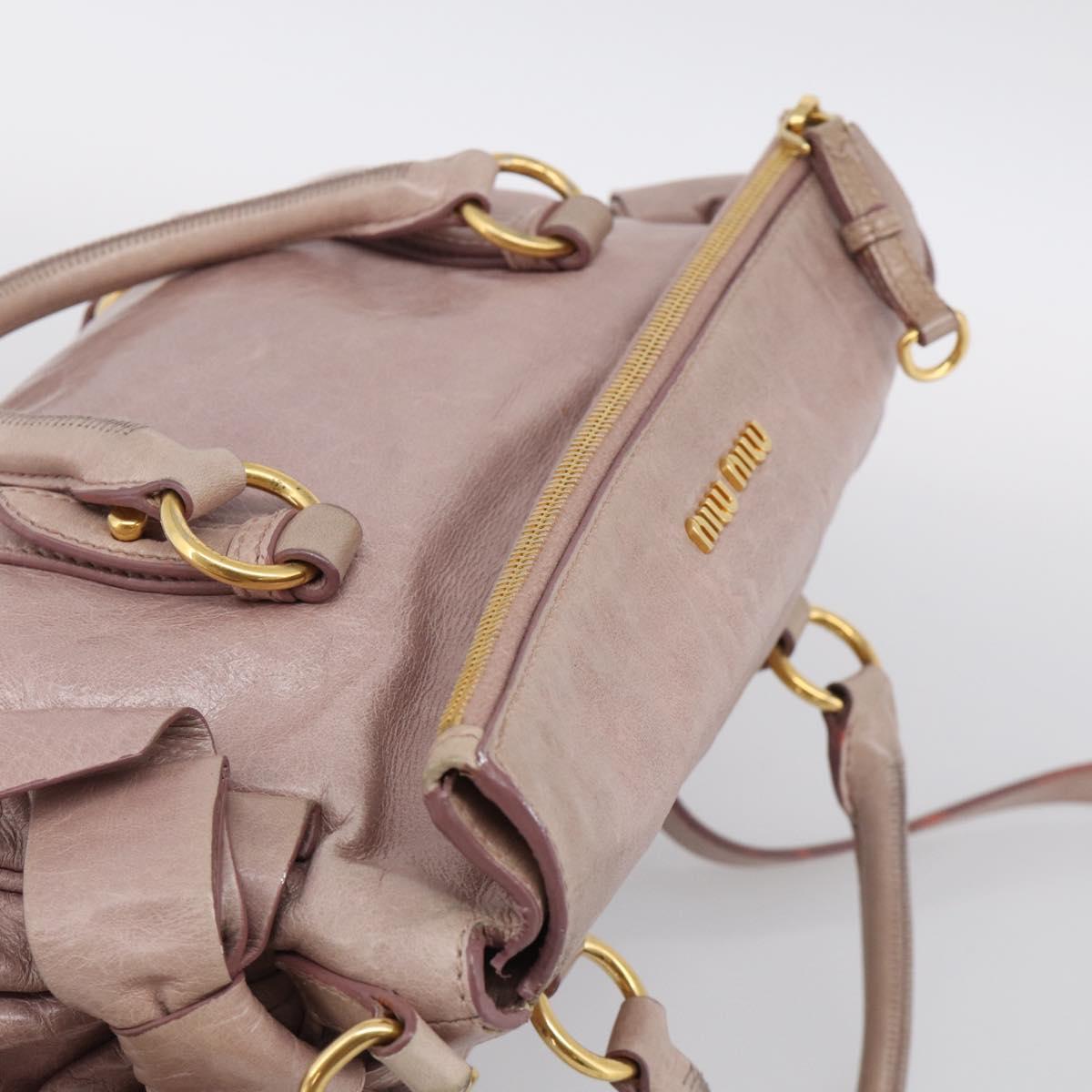 Miu Miu Side Ribbon Hand Bag Leather 2way Pink Gold Auth am12908V