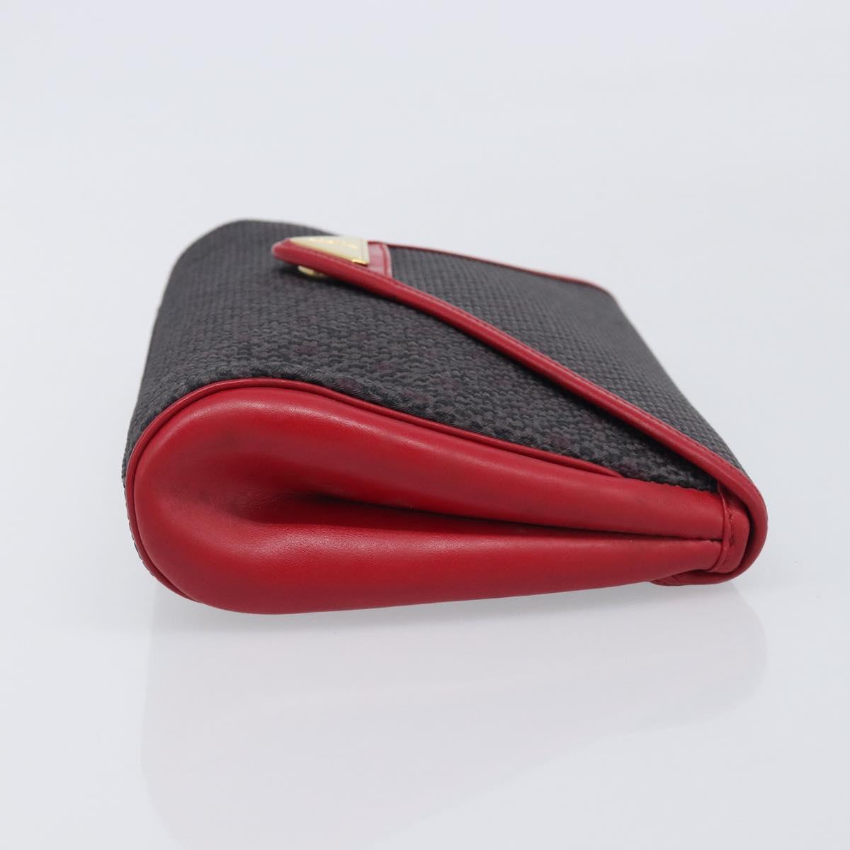 Saint Laurent Clutch Bag Leather Canvas Red Gray gold Auth am12909A