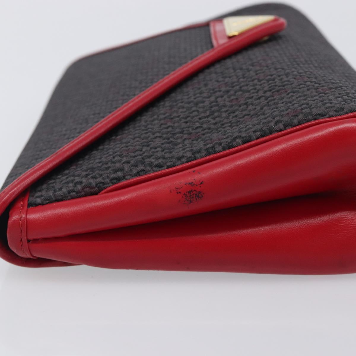 Saint Laurent Clutch Bag Leather Canvas Red Gray gold Auth am12909A