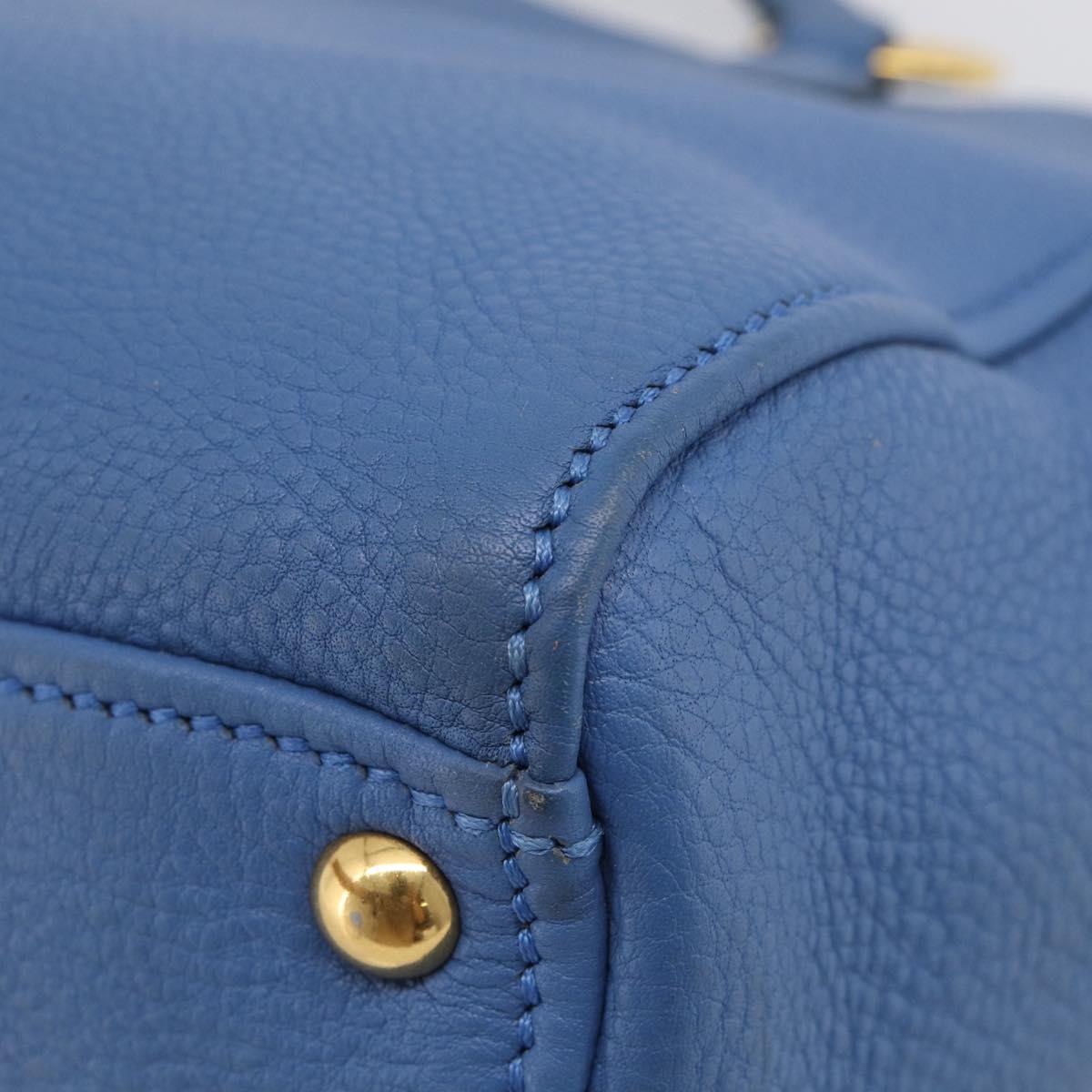 Miu Miu Tote Bag Leather Blue Gold Auth am12943V