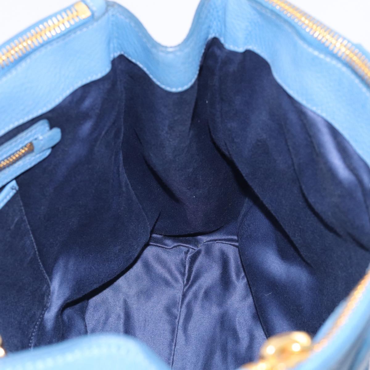 Miu Miu Tote Bag Leather Blue Gold Auth am12943V