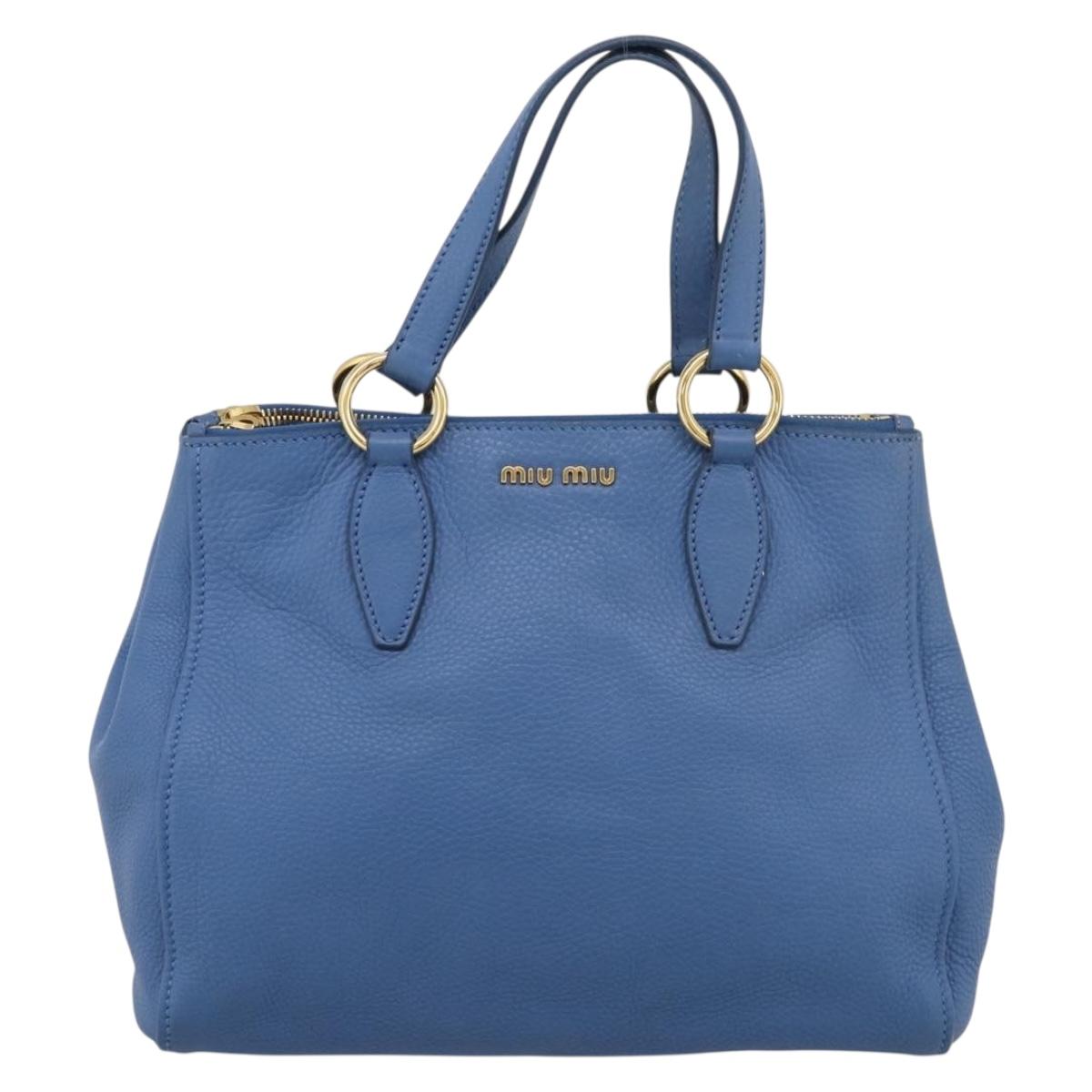 Miu Miu Tote Bag Leather Blue Gold Auth am12943V