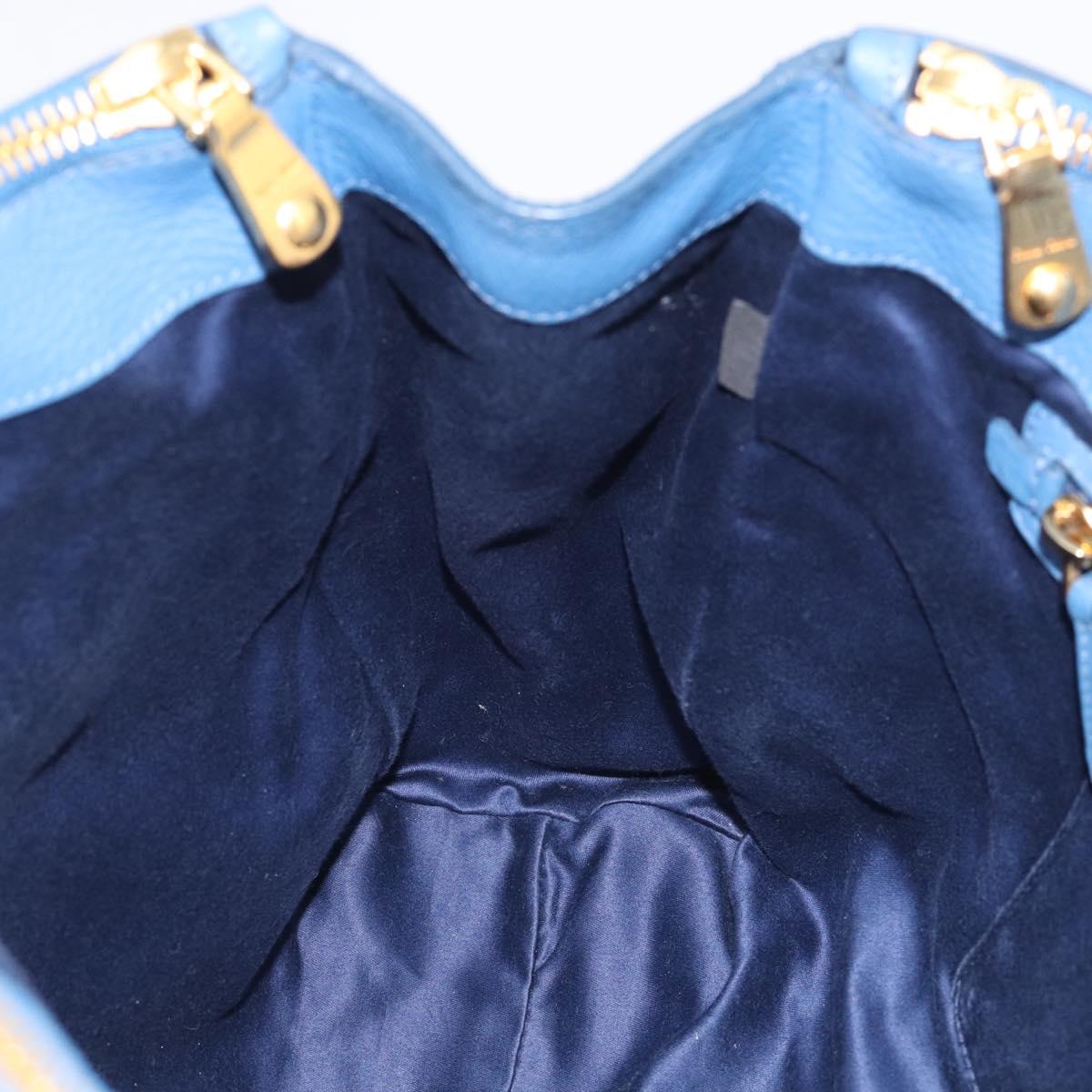 Miu Miu Tote Bag Leather Blue Gold Auth am12943V