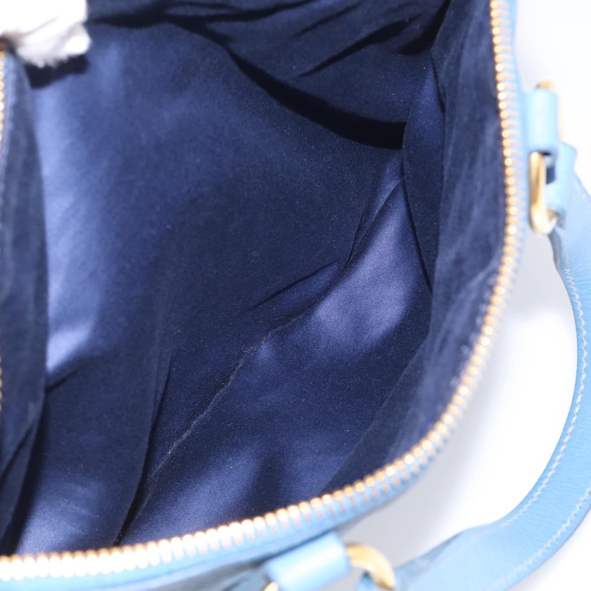 Miu Miu Tote Bag Leather Blue Gold Auth am12943V
