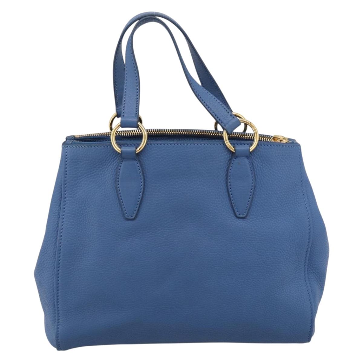 Miu Miu Tote Bag Leather Blue Gold Auth am12943V