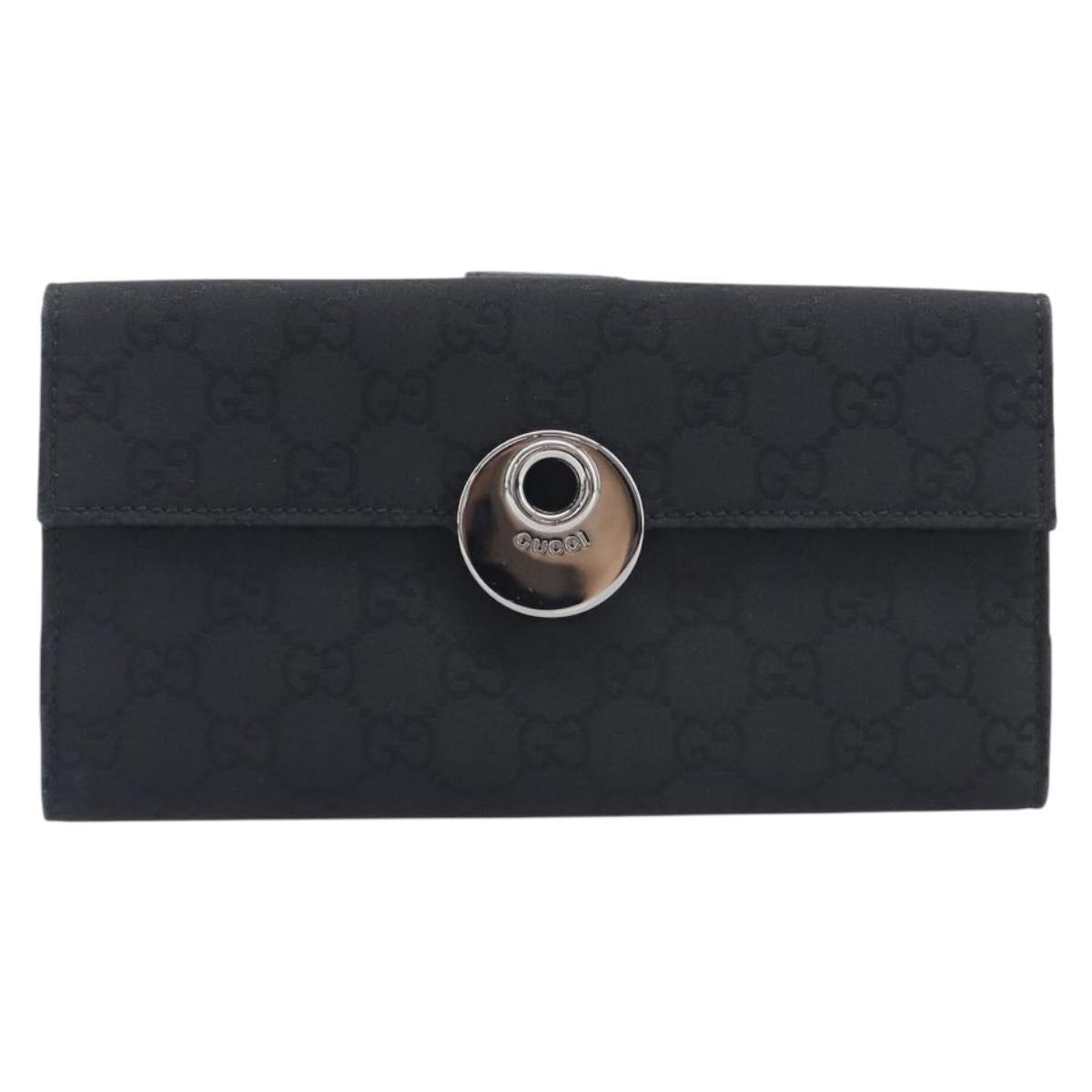GUCCI GG Canvas Long Wallet Nylon Black Silver 231835 Auth am12944V
