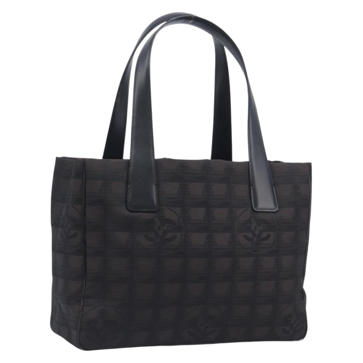CHANEL New Travel Line Tote PM Bag Canvas Black CC Auth am12945V