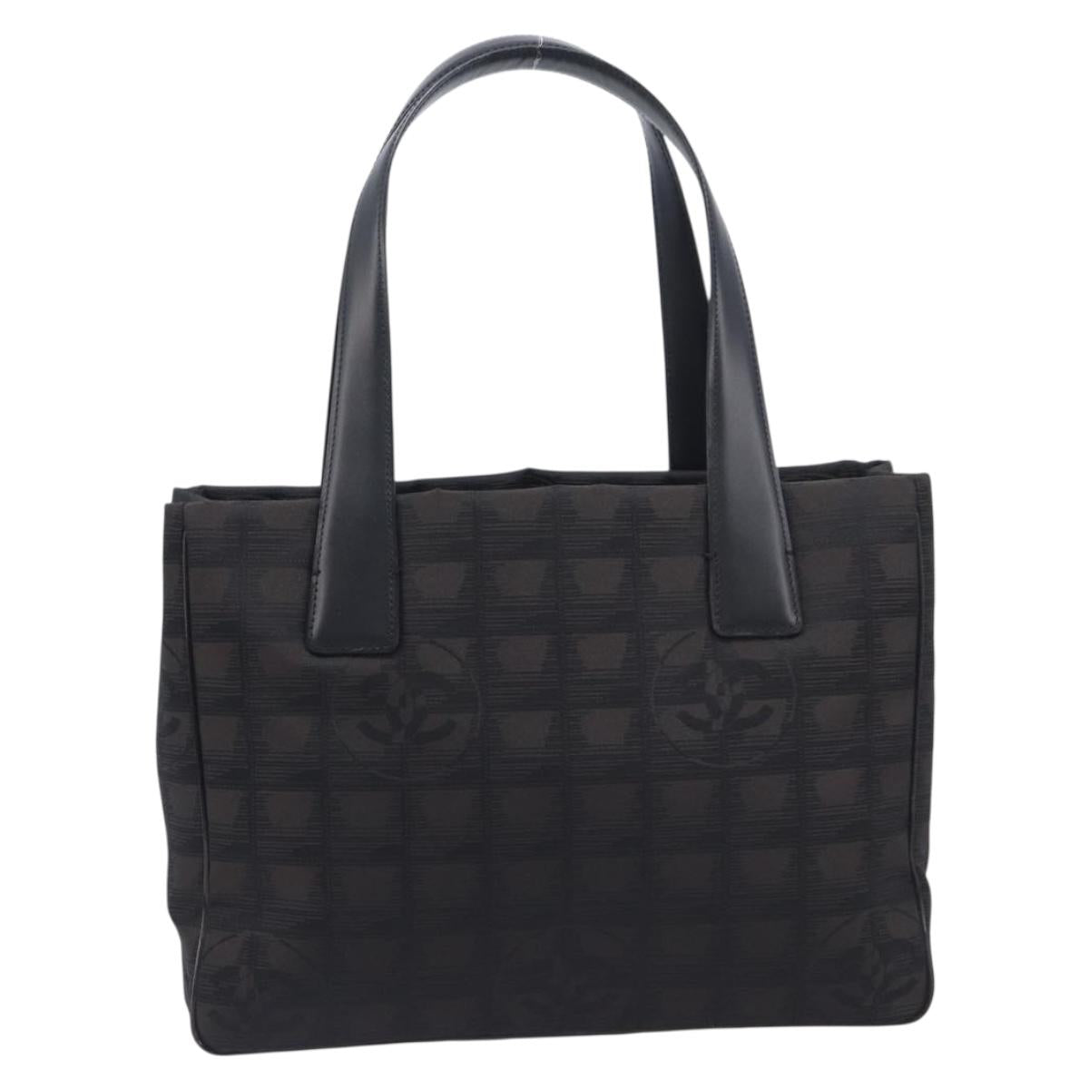 CHANEL New Travel Line Tote PM Bag Canvas Black CC Auth am12945V