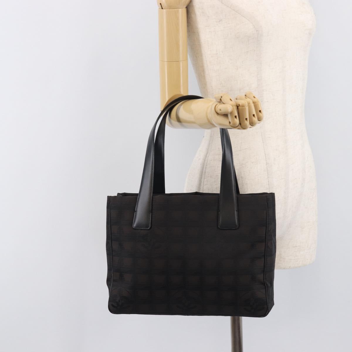 CHANEL New Travel Line Tote PM Bag Canvas Black CC Auth am12945V