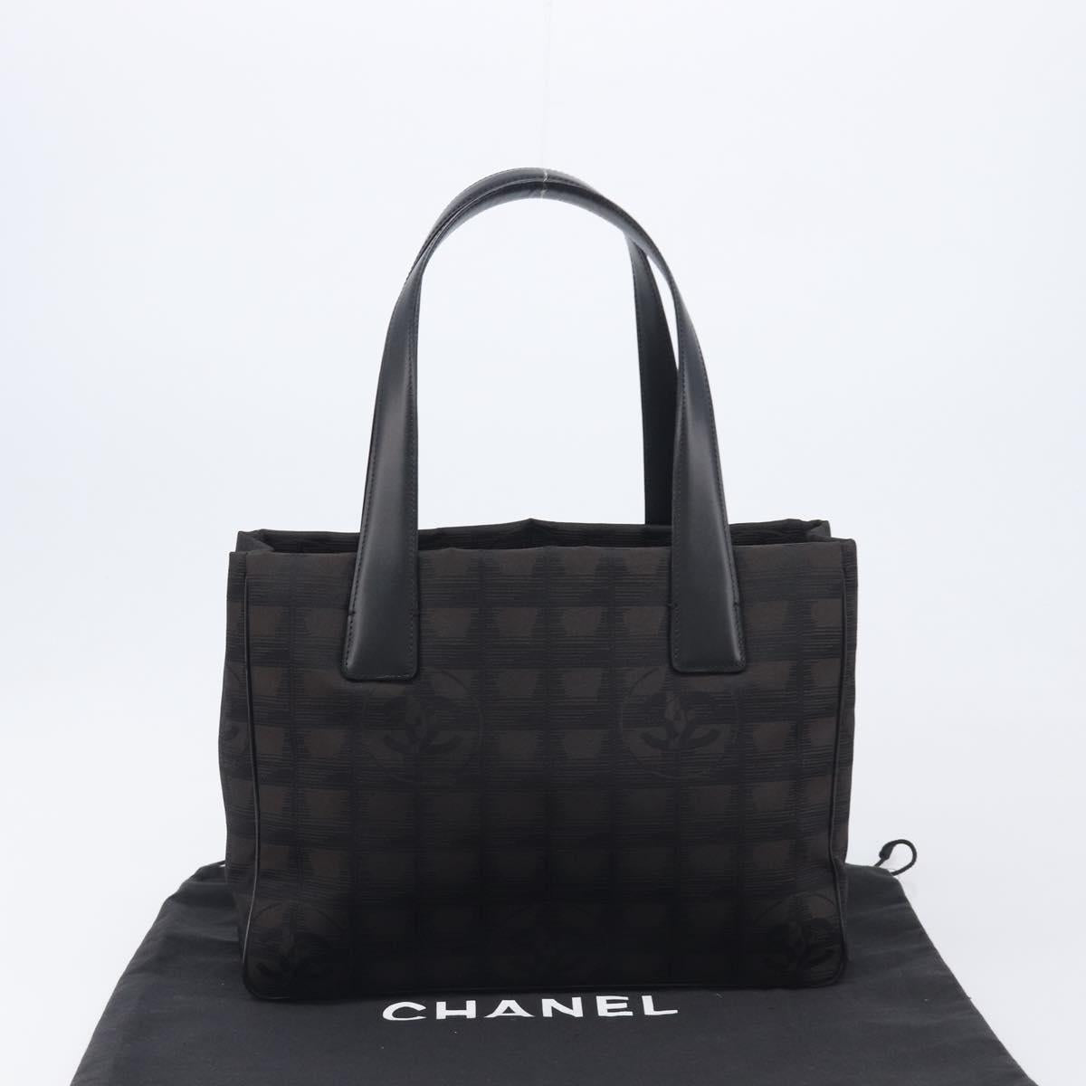 CHANEL New Travel Line Tote PM Bag Canvas Black CC Auth am12945V