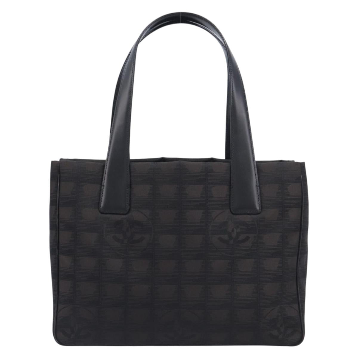 CHANEL New Travel Line Tote PM Bag Canvas Black CC Auth am12945V