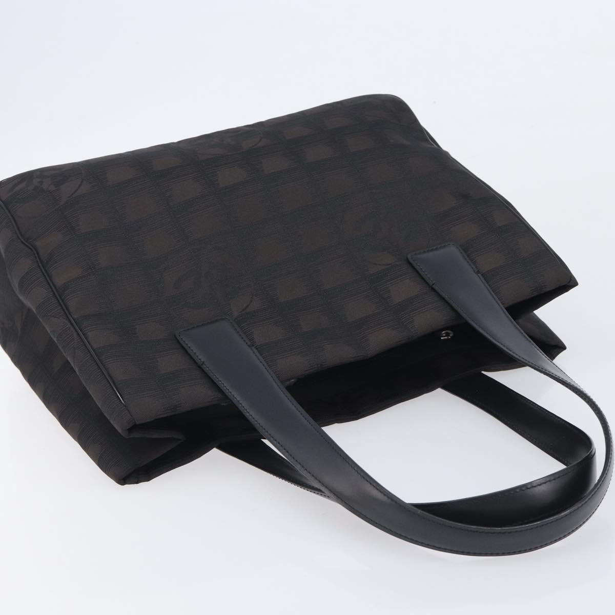 CHANEL New Travel Line Tote PM Bag Canvas Black CC Auth am12945V