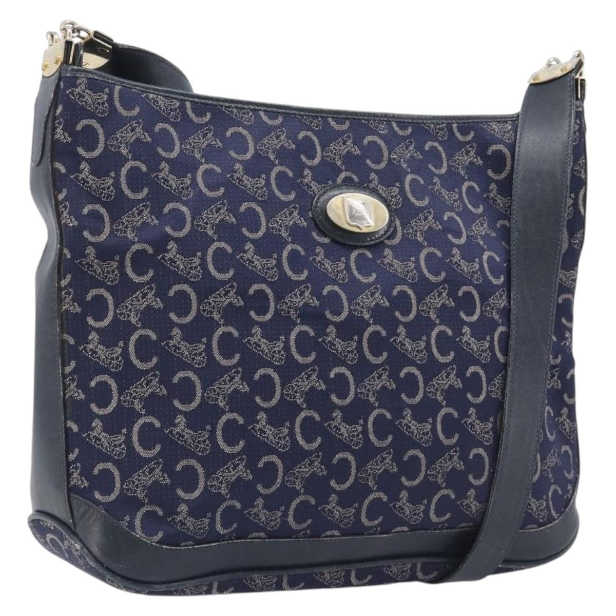 CELINE C Sulky Shoulder Bag Canvas Navy Gold Auth am12958