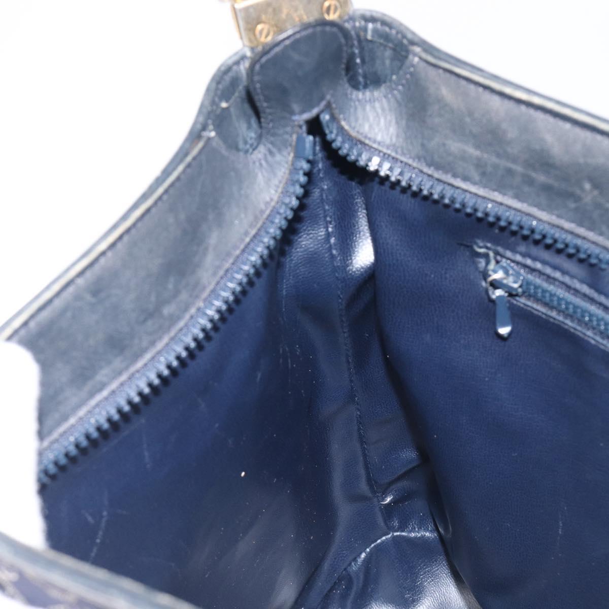 CELINE C Sulky Shoulder Bag Canvas Navy Gold Auth am12958