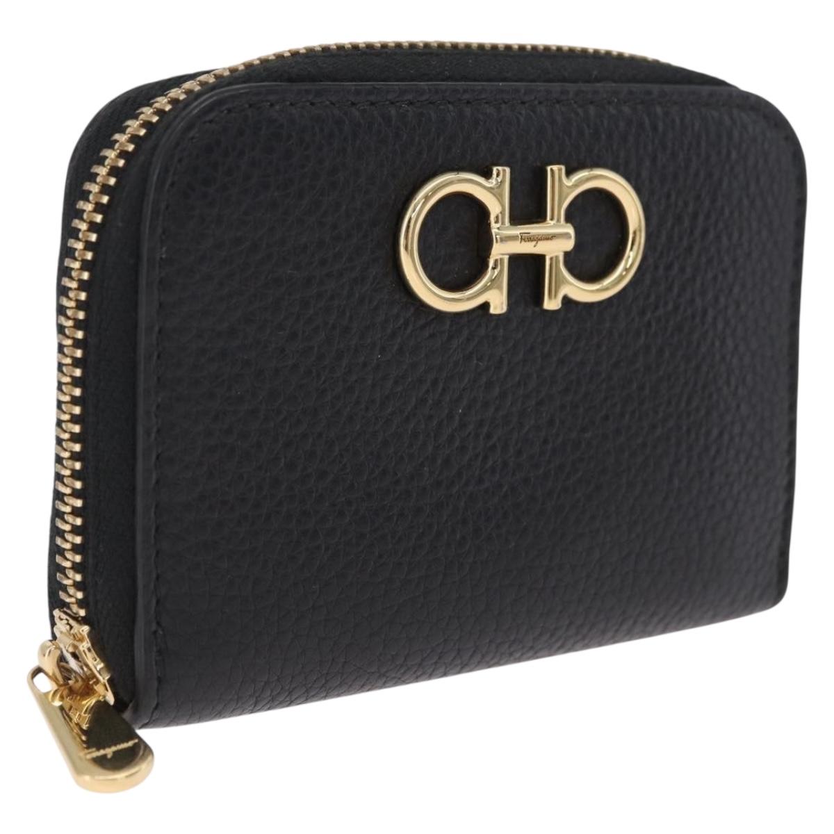 Salvatore Ferragamo Gancini Coin Purse Taurillon Leather Black Auth am12960V