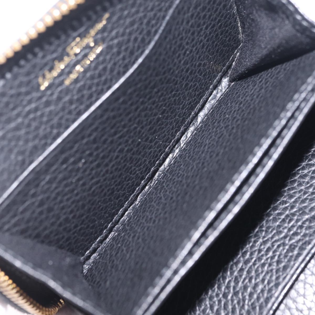 Salvatore Ferragamo Gancini Coin Purse Taurillon Leather Black Auth am12960V