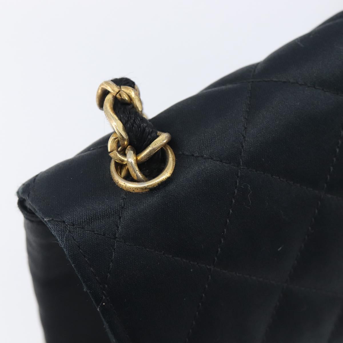CHANEL Matelasse Decacoco Chain Shoulder Bag Satin Black Gold CC Auth am12961M