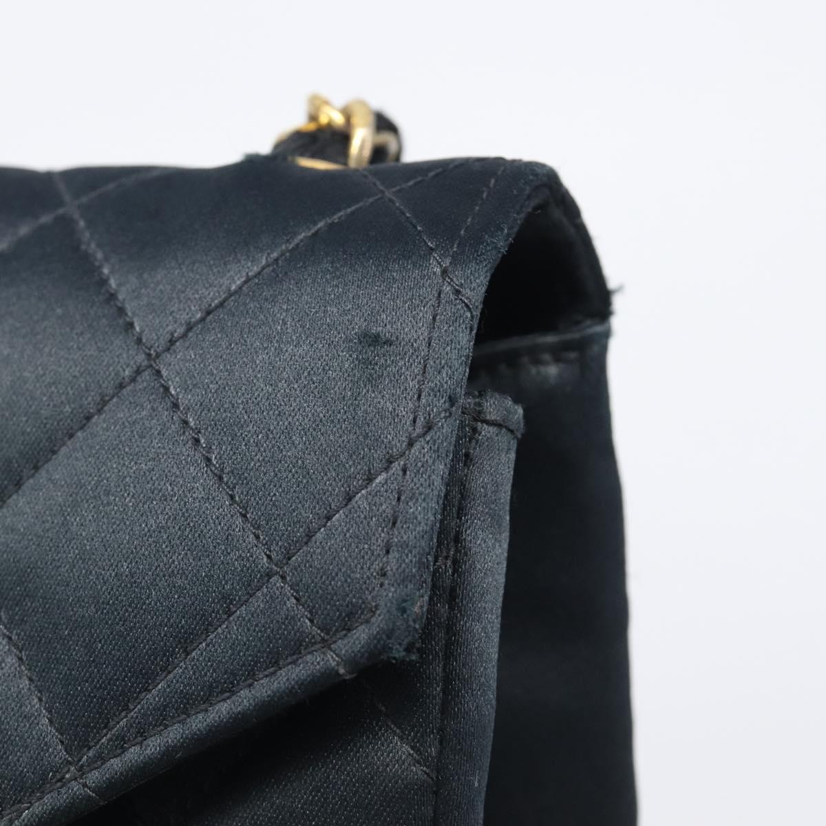 CHANEL Matelasse Decacoco Chain Shoulder Bag Satin Black Gold CC Auth am12961M