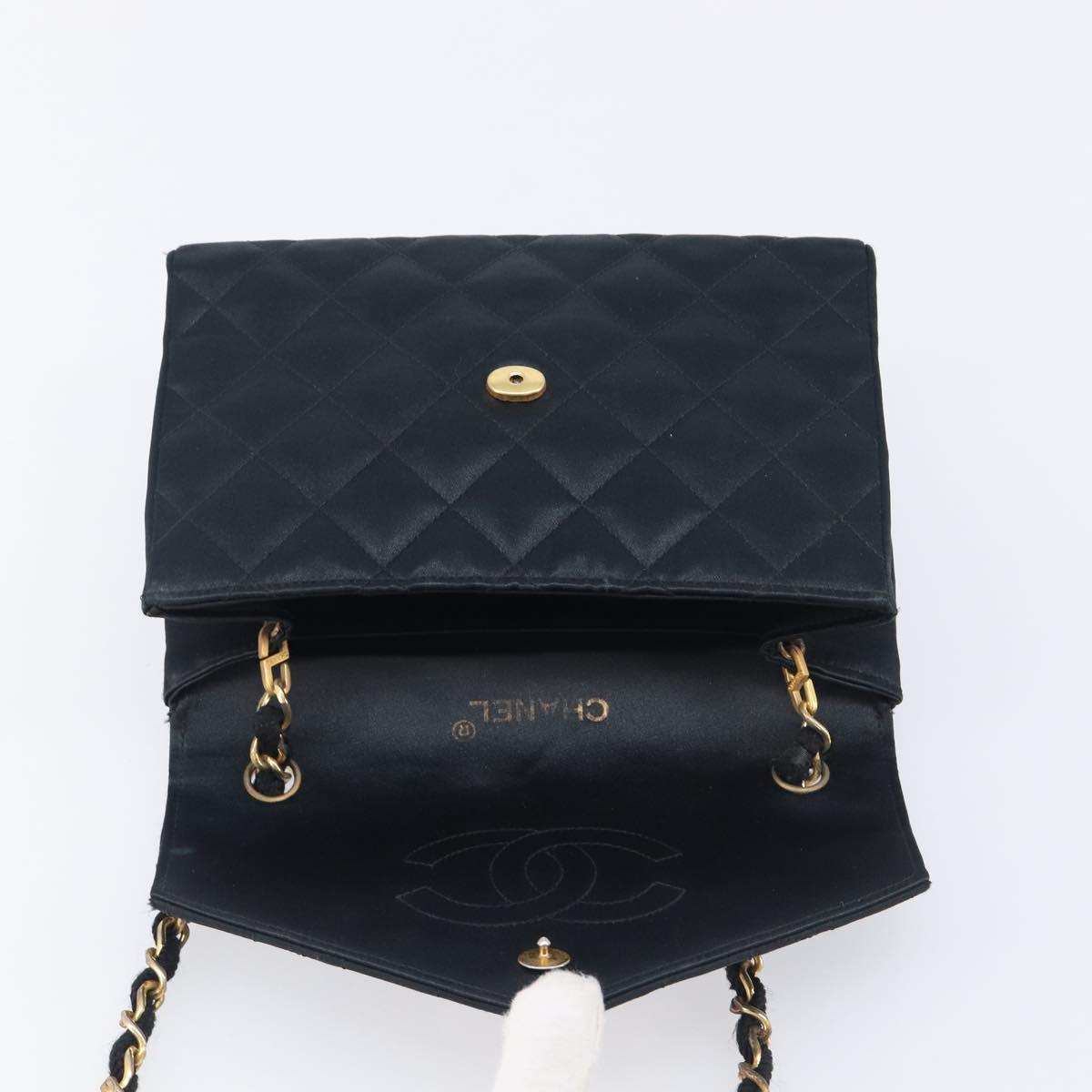CHANEL Matelasse Decacoco Chain Shoulder Bag Satin Black Gold CC Auth am12961M