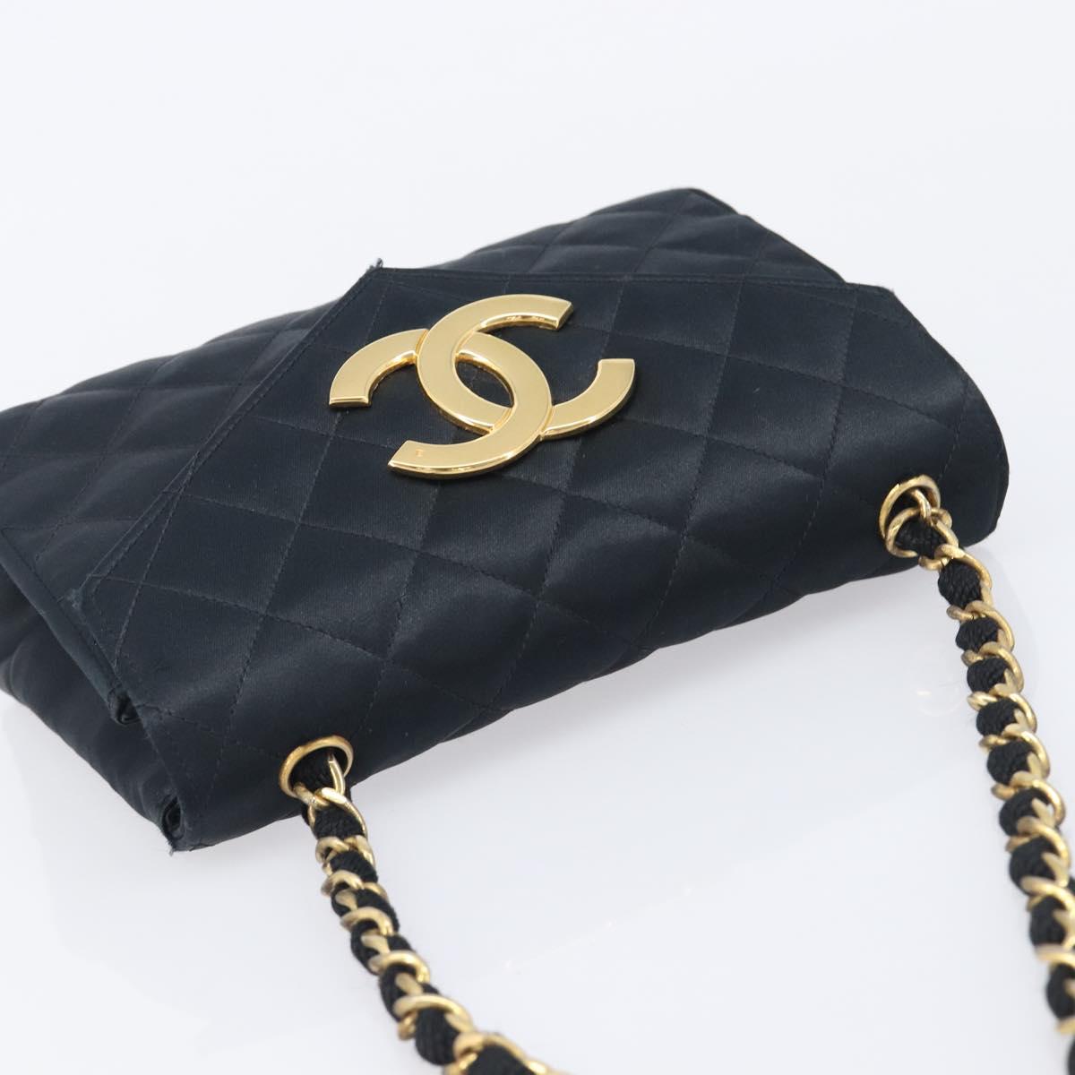 CHANEL Matelasse Decacoco Chain Shoulder Bag Satin Black Gold CC Auth am12961M