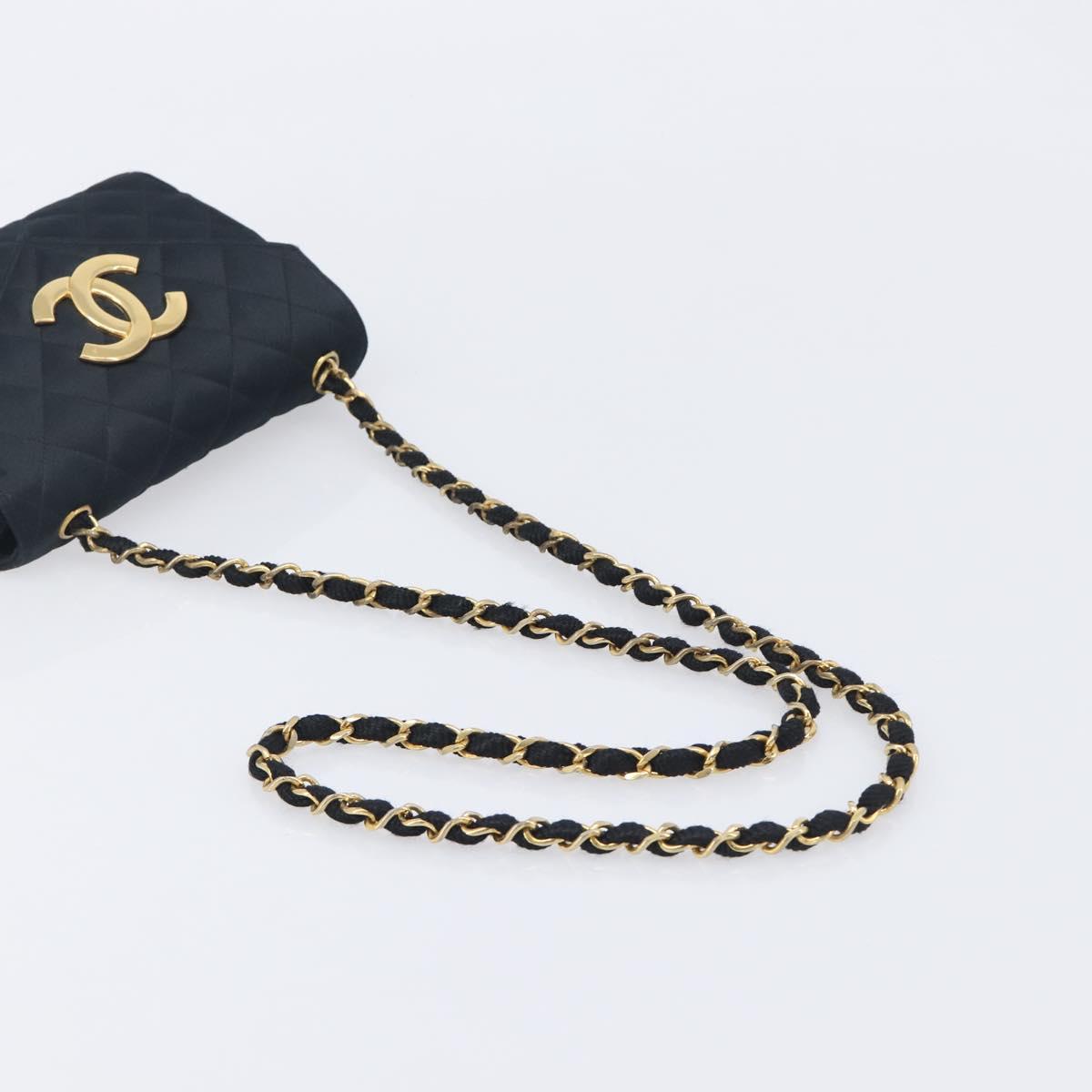 CHANEL Matelasse Decacoco Chain Shoulder Bag Satin Black Gold CC Auth am12961M