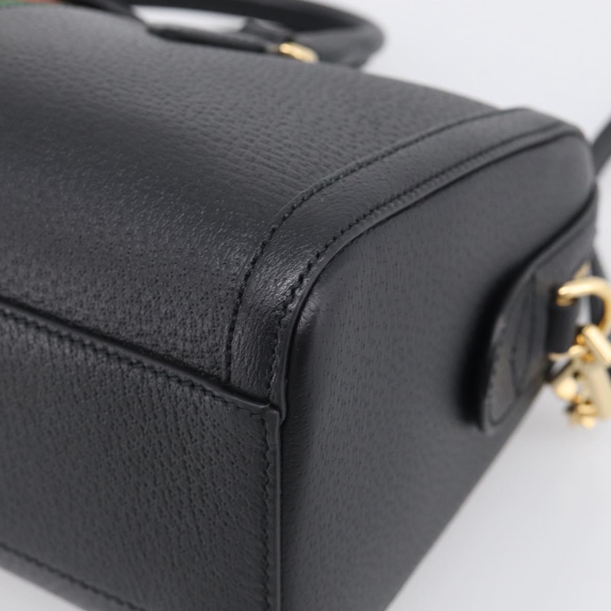 GUCCI Ophdia GG Sherry Line Boston Bag Leather 2way Black Gold Auth am12968M