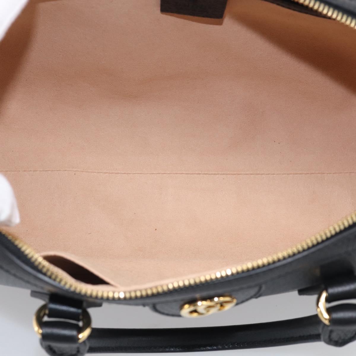 GUCCI Ophdia GG Sherry Line Boston Bag Leather 2way Black Gold Auth am12968M