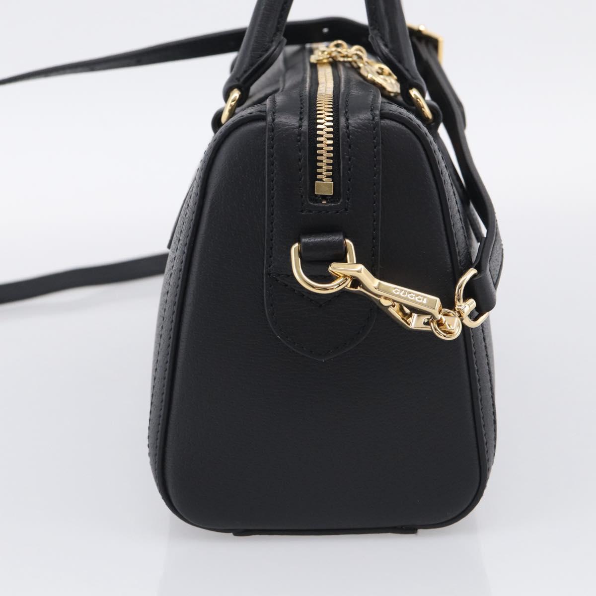 GUCCI Ophdia GG Sherry Line Boston Bag Leather 2way Black Gold Auth am12968M
