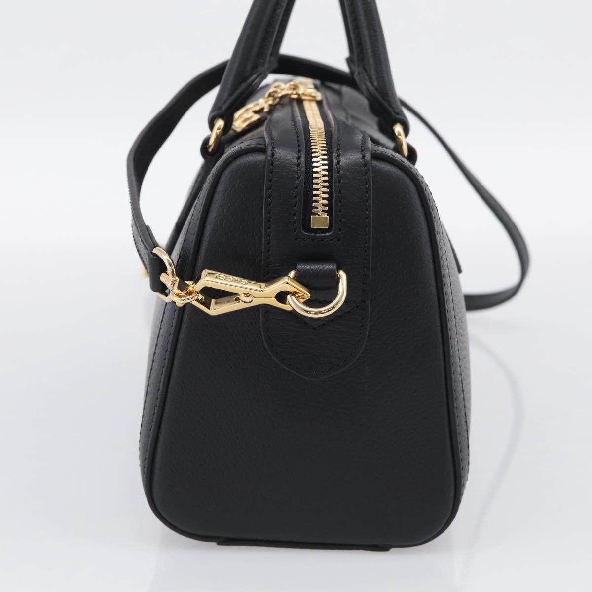GUCCI Ophdia GG Sherry Line Boston Bag Leather 2way Black Gold Auth am12968M