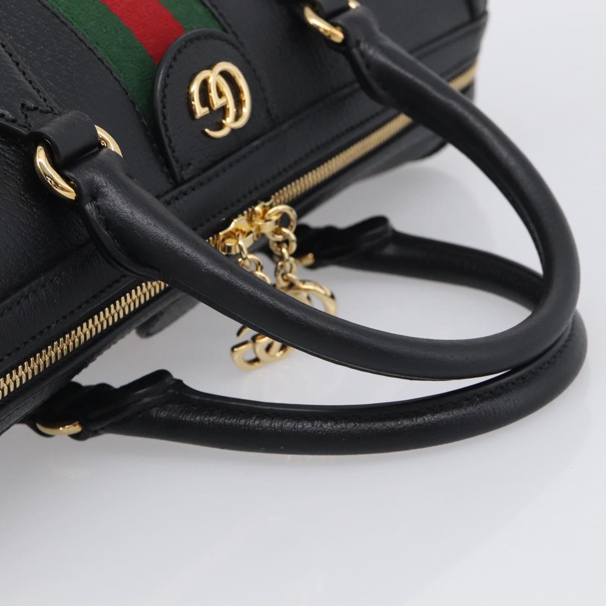 GUCCI Ophdia GG Sherry Line Boston Bag Leather 2way Black Gold Auth am12968M