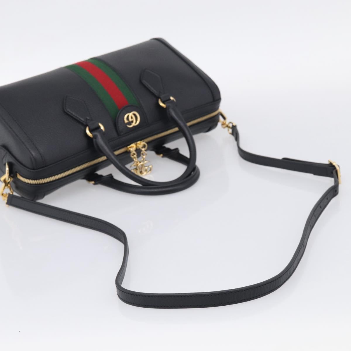 GUCCI Ophdia GG Sherry Line Boston Bag Leather 2way Black Gold Auth am12968M