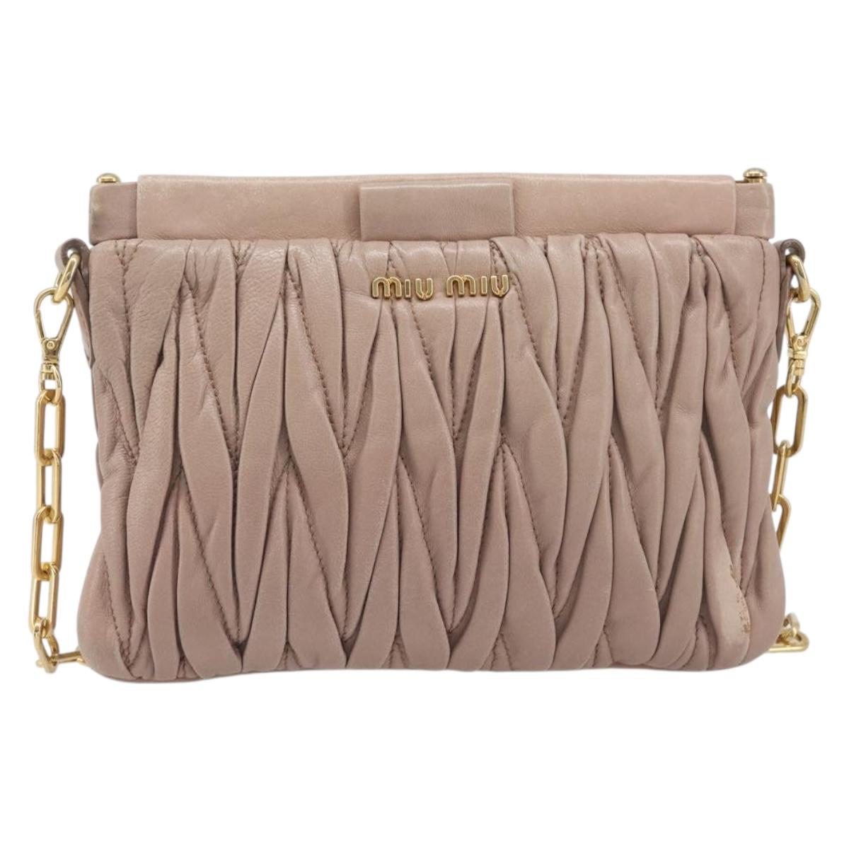 Miu Miu Matelasse Chain Shoulder Bag Leather Pink Gold RTC540 Auth am12975V
