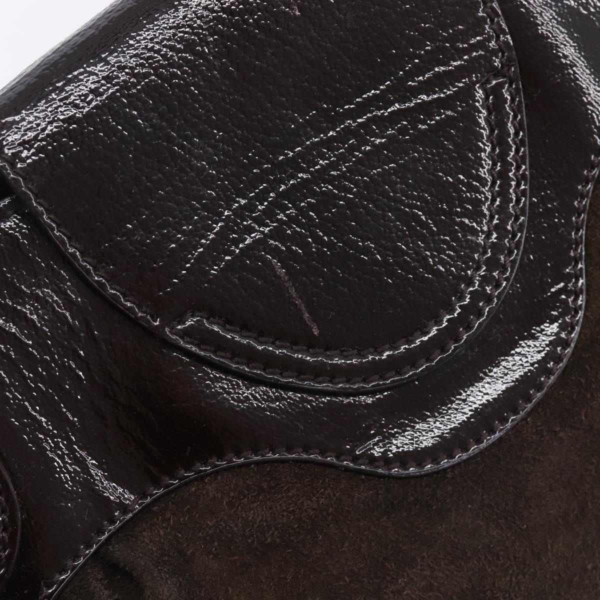 Salvatore Ferragamo Gancini Hand Bag Suede Brown Silver Auth am12981V