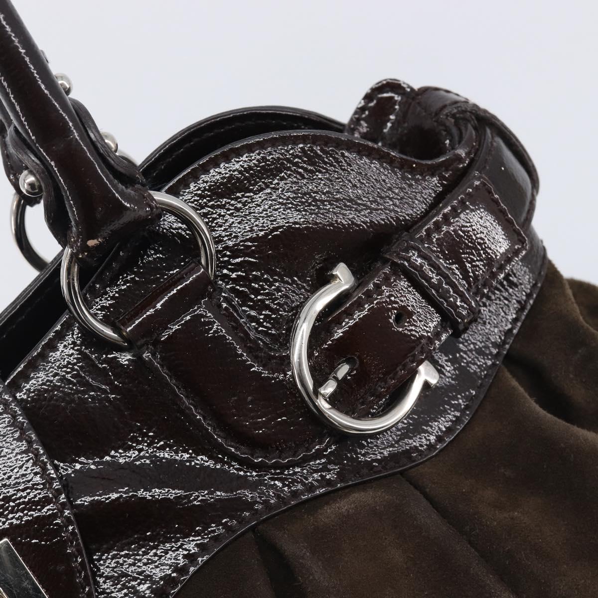 Salvatore Ferragamo Gancini Hand Bag Suede Brown Silver Auth am12981V