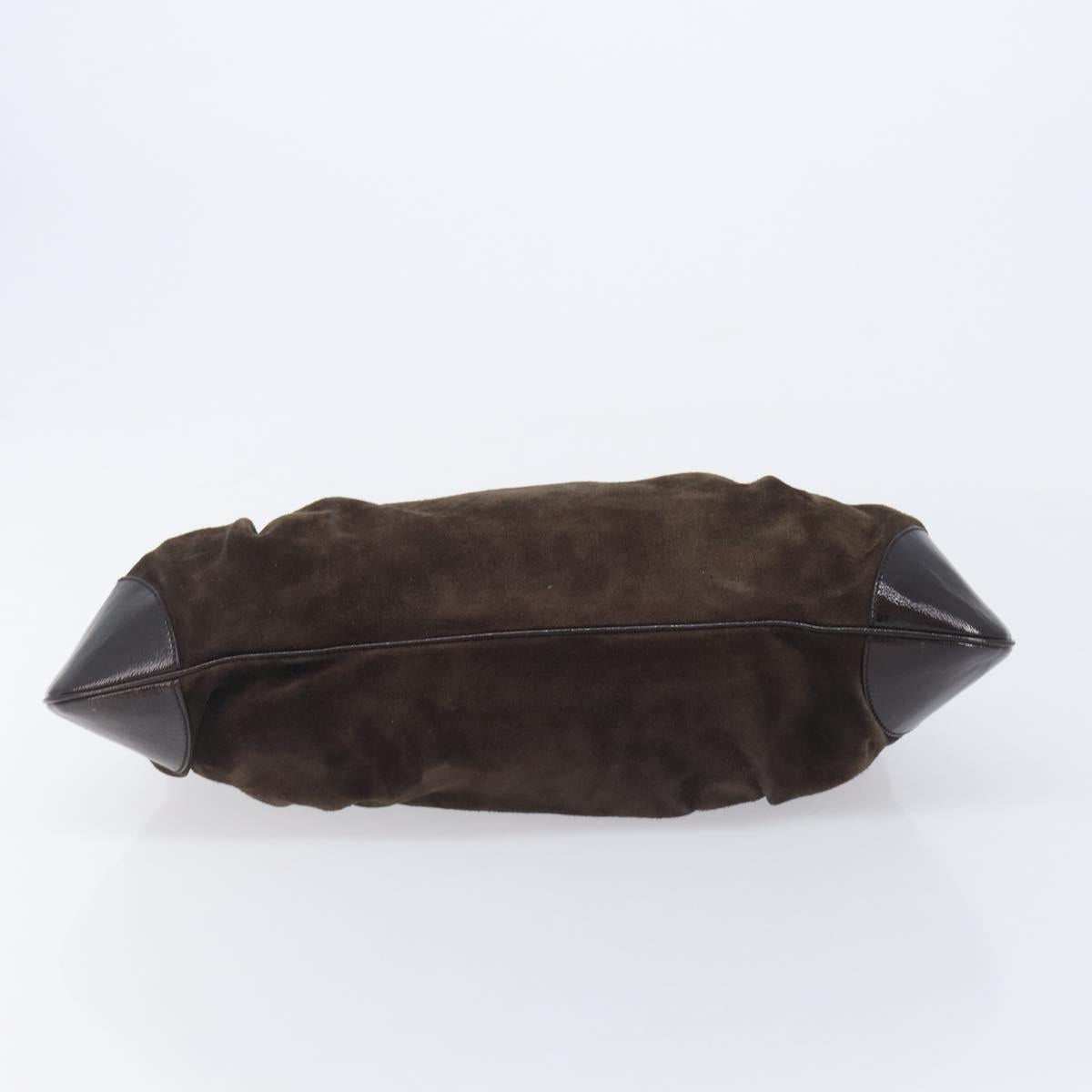 Salvatore Ferragamo Gancini Hand Bag Suede Brown Silver Auth am12981V
