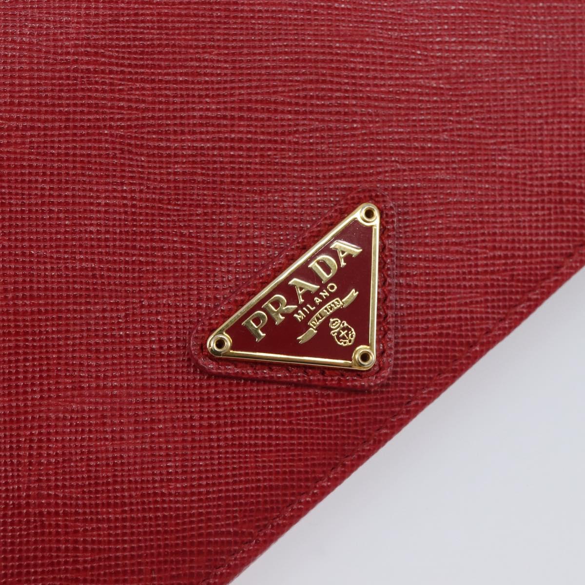 PRADA Bifold Wallet Saffiano leather Red Gold Auth am12983V