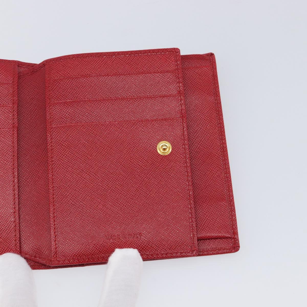 PRADA Bifold Wallet Saffiano leather Red Gold Auth am12983V