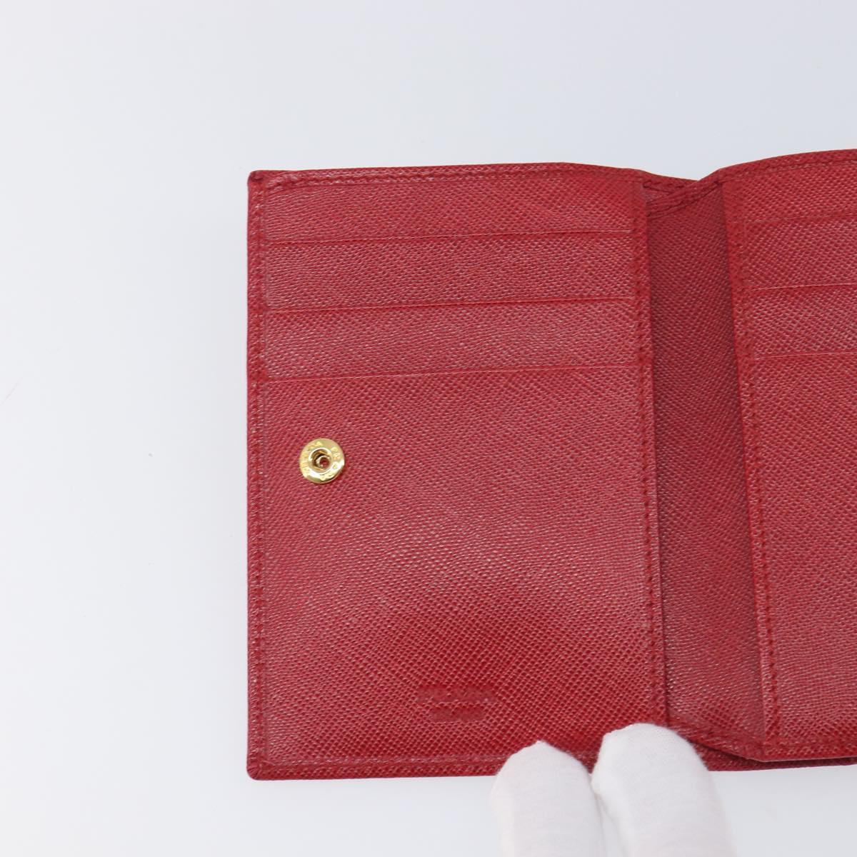 PRADA Bifold Wallet Saffiano leather Red Gold Auth am12983V