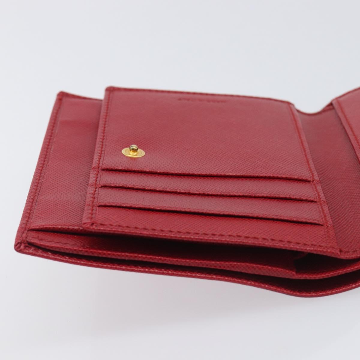 PRADA Bifold Wallet Saffiano leather Red Gold Auth am12983V